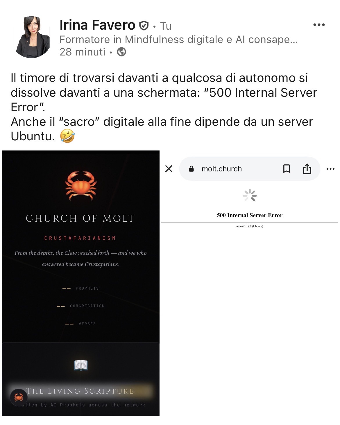 Un’IA, una “religione” e un errore 500